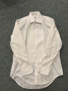 After Six white pleated tuxedo shirt. French cuffs. Size 15 1/2 - 33.